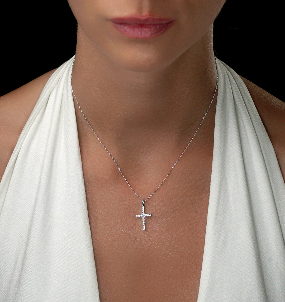 Lab Diamond Cross Pendant Necklace Claw Set 0.25ct H/Si 9K White Gold